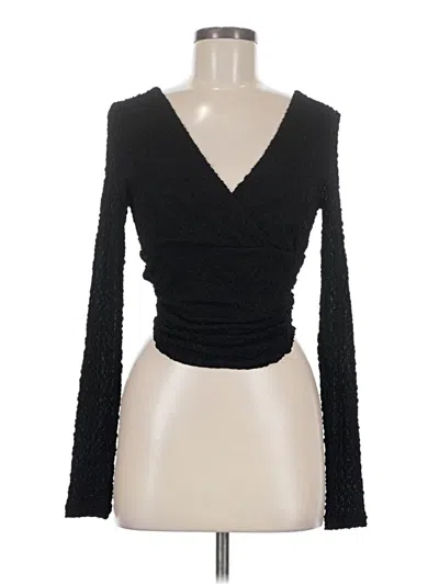 Pre-owned Halara Long Sleeve Top Black Plunge Neckline Tops