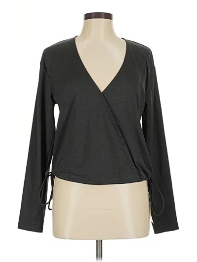 Pre-owned Halara Long Sleeve Top Gray Plunge Neckline Tops