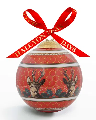 Halcyon Days Antler Trellis & Stag Red Bauble Christmas Ornament In Multi