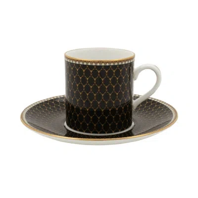 Halcyon Days Antler Trellis Coffee Cup & Saucer In Black;white;gold
