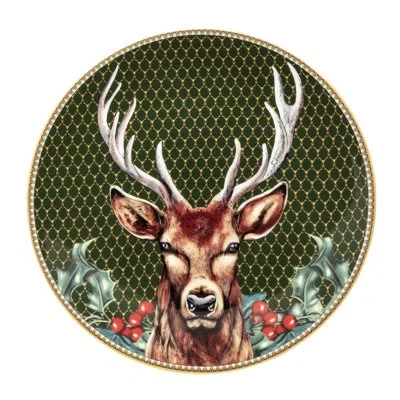Halcyon Days Antler Trellis Green 8'' Bone China Salad Or Dessert Plate
