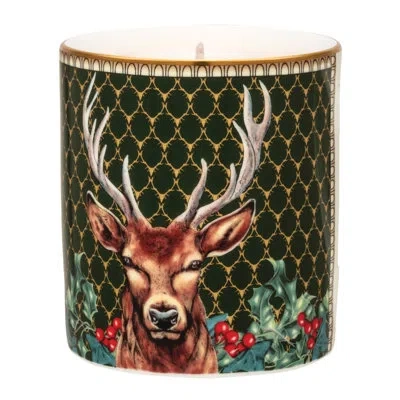 Halcyon Days Antler Trellis Green Pine Scented Jar Candle With Porcelain Holder In Brown;green