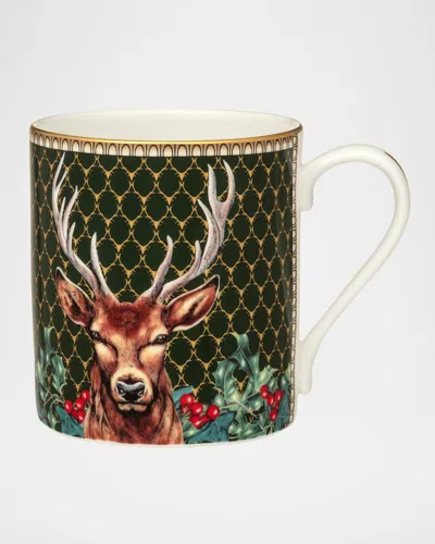 Halcyon Days Antler Trellis Green Stag Mugs, Set Of 2