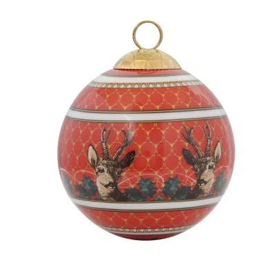 Halcyon Days Antler Trellis Stag Ornament In Brown;white;red