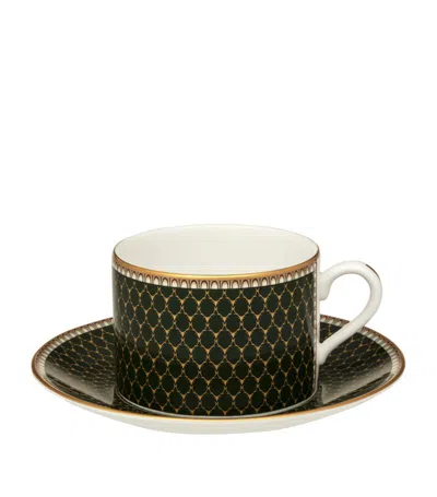 Halcyon Days Antler Trellis Teacup And Saucer In Black