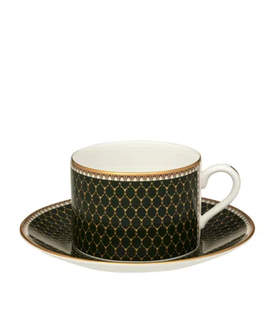 Halcyon Days Antler Trellis Teacup And Saucer In Green