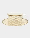 Halcyon Days Antler Trellis Teacup & Saucer In Ivory