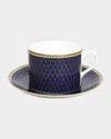 Halcyon Days Antler Trellis Teacup & Saucer In Midnight