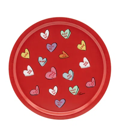 Halcyon Days Birchwood Love Hearts Tray In Red