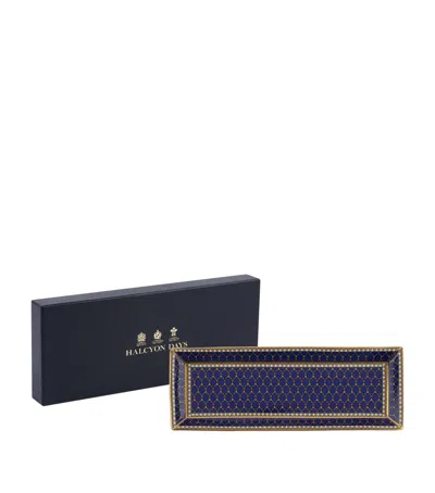 Halcyon Days Bone China Antler Print Trinket Tray In Navy