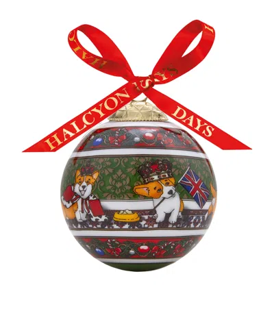 Halcyon Days Corgi At Christmas Bauble In Green