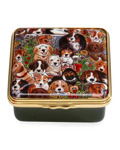 Halcyon Days Dogs Leave Paw Prints On Your Heart Enamel Box In Green