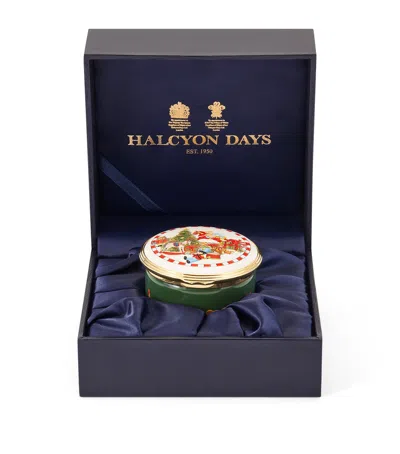 Halcyon Days Enamel Christmas Nursey Musical Box In Green