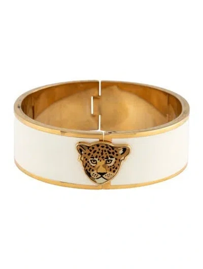 Pre-owned Halcyon Days Enamel Jaguar Hinge Bangle, 6.75", 6.75" In White
