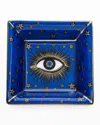 Halcyon Days Evil Eye Square Tray In Cobalt Blue