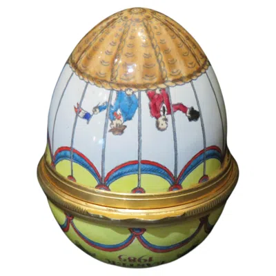 Pre-owned Halcyon Days Exquisite Rare England Hot Air Yellow And White Balloon Gold Easter 1985 Egg Box