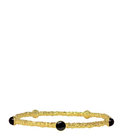 Halcyon Days Gold-plated Cabochon Bangle In Black