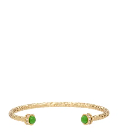 Halcyon Days Gold-plated Hammered Torque Bangle In Green