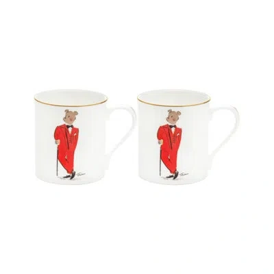 Halcyon Days Hal The Bear - Mug Set X 2 In White,red