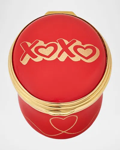 Halcyon Days Hearts & Kisses Enamel Box In Red