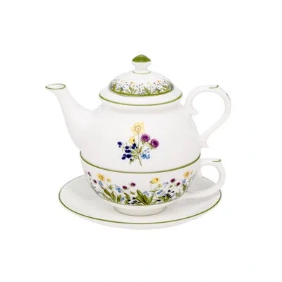 Halcyon Days Highgrove 16oz. Floral Teapot Set In White;green