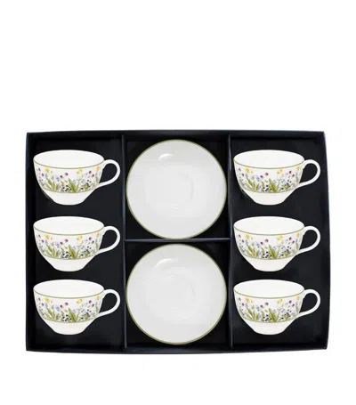 Halcyon Days Highgrove Wildflower Tea Cup And Saucer Box Set (set Of 6) In Burgundy