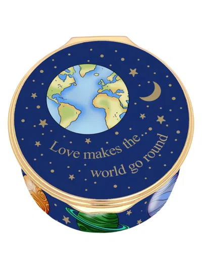 Halcyon Days Love Makes The World Go Round Enamel Box In Blue