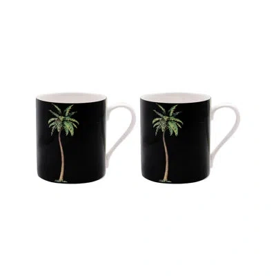 Halcyon Days Palm - Black - Mug Set X 2 In Black,white,green