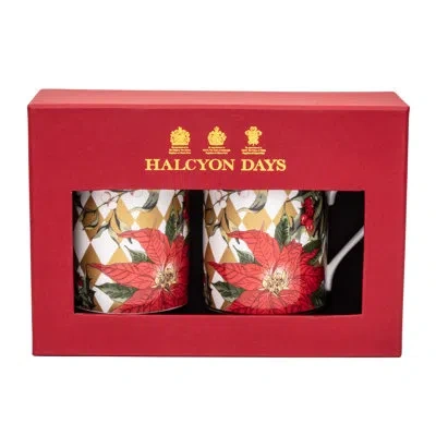 Halcyon Days Parterre Gold With Poinsettia - Mug Pr In White;red;gold