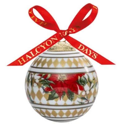 Halcyon Days Parterre Gold W/pointsettia Ornament In Green;red;gold