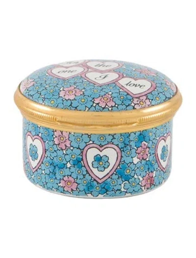 Pre-owned Halcyon Days Porcelain Valentine's Day 1987 Pill Box In Blue