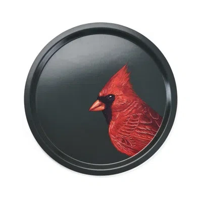 Halcyon Days Red Cardinal Birchwood Tray In Green;red