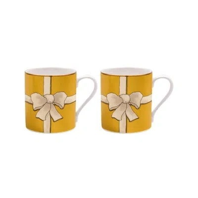 Halcyon Days Ribbon - Gold - Mug Set X 2 In Gold,white