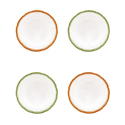 Halcyon Days Scalloped Edge Ribbon 8'' Bone China Salad Or Dessert Plate , Set Of 4 In White;green;orange