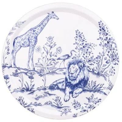 Halcyon Days Serengeti Birchwood Tray In White;blue