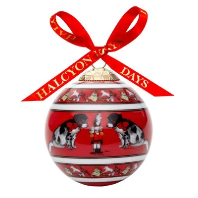 Halcyon Days Spotty Dog And Nutcracker Ornament In Black;white;red