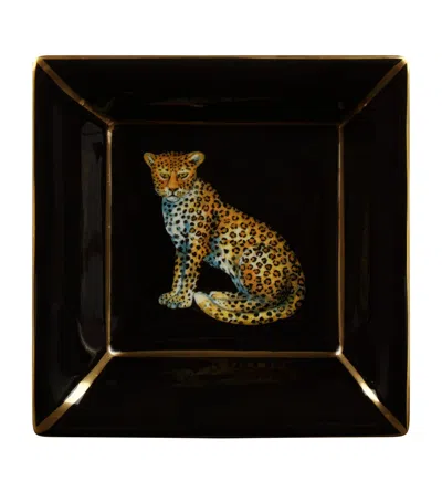 Halcyon Days Square Leopard Tray In Black