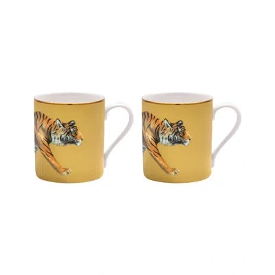 Halcyon Days Tiger - Gold - Mug Set X 2 In Gold,white,orange