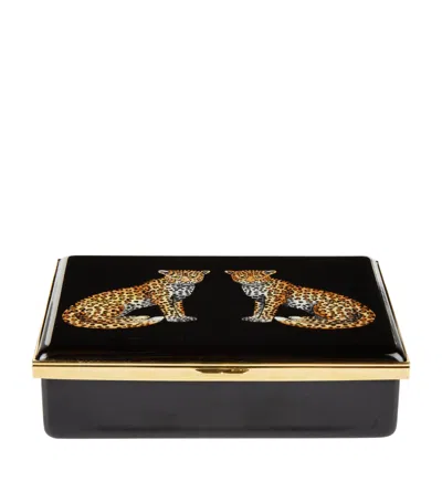 Halcyon Days Twin Leopards Enamel Box In Black