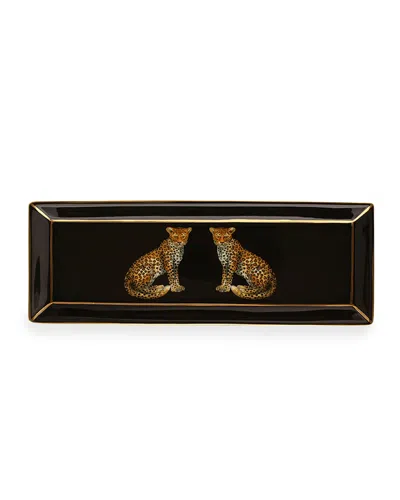 Halcyon Days Twin Leopards Rectangular Tray In Black