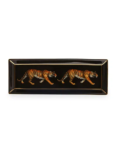 Halcyon Days Twin Tiger Rectangular Tray In Black