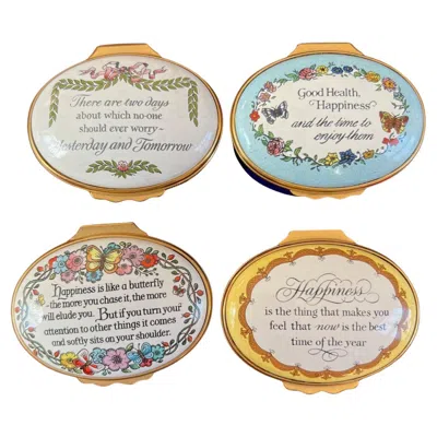 Pre-owned Halcyon Days Vintage English  Enamel Boxes With Sentimental Quotes, Floral Decor In Sand
