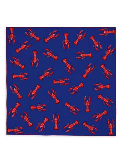 Halcyon Days Women's Silk Fashion Scarves  18"x 18" Fashion Silk Scarf Lobster In Blue