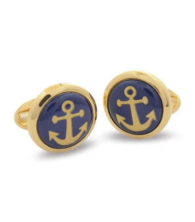 Halcyon Days Yellow Gold-plated Anchor Cufflinks In Blue