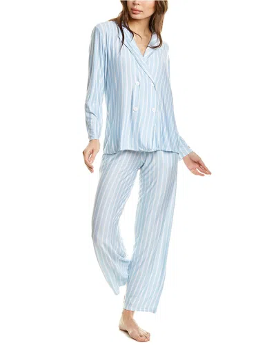 Hale Bob 2pc Stripe 4-button Pajama Pant Set In Blue