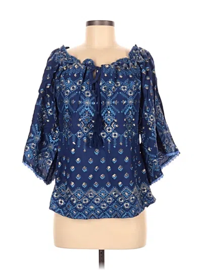 Pre-owned Hale Bob 3/4 Sleeve Blouse In Blue