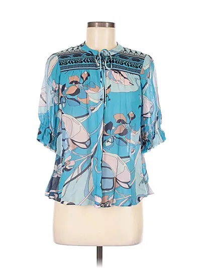 Pre-owned Hale Bob 3/4 Sleeve Blouse In Blue