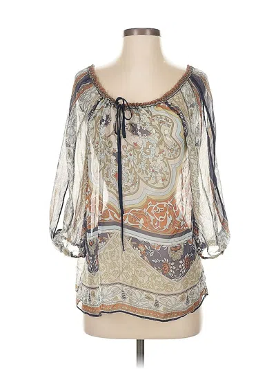 Pre-owned Hale Bob 3/4 Sleeve Blouse In White