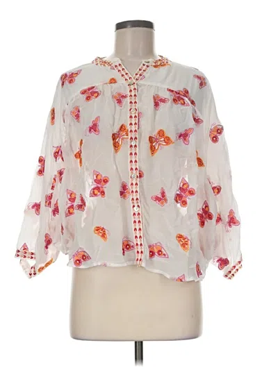 Pre-owned Hale Bob 3/4 Sleeve Blouse In White