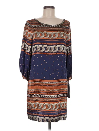 Hale Bob 3/4 Sleeve Silk Top Blue Square Neckline Tops In Multi